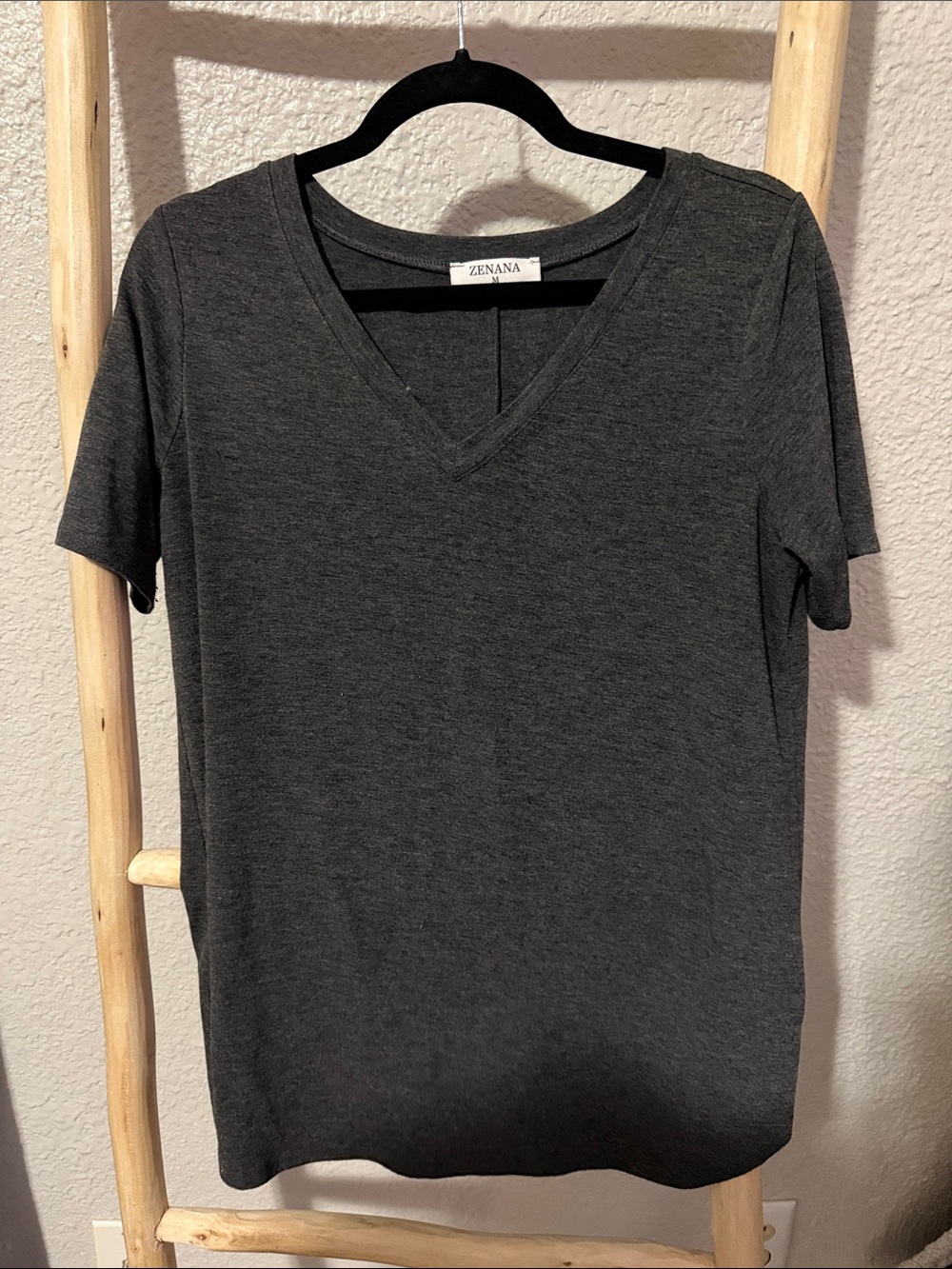 Zenana Outfitters Women's Dark Charcoal V-Neck Short Sleeve Tee
